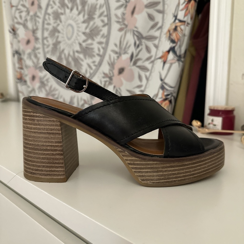 Black Strappy Block Heel Sandals
